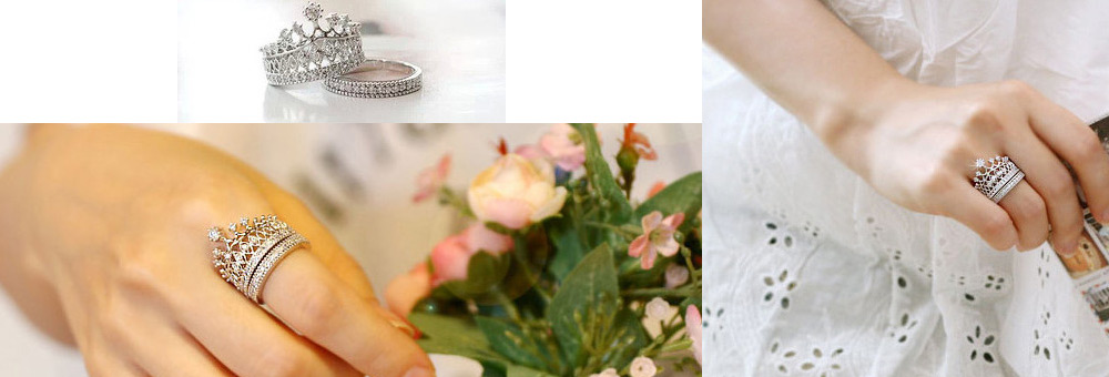 2pcs Crown Design Rhinestone Embellished Ladies Rings
