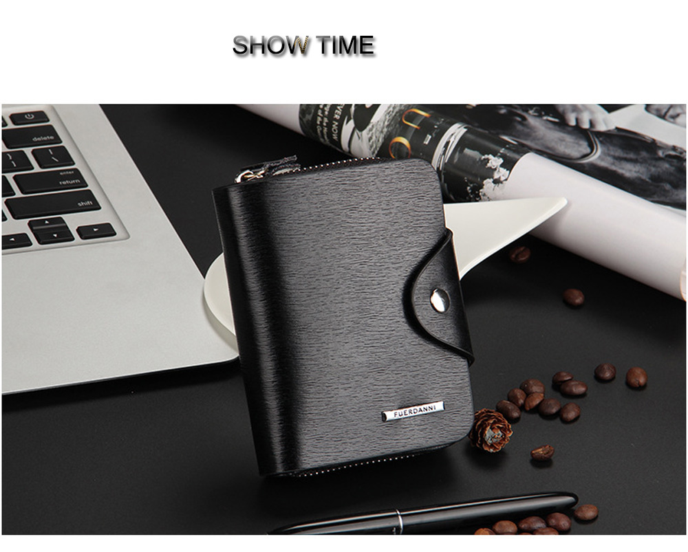 Men Toothpick Line Solid Color Letter Hasp Zipper Short Wallet