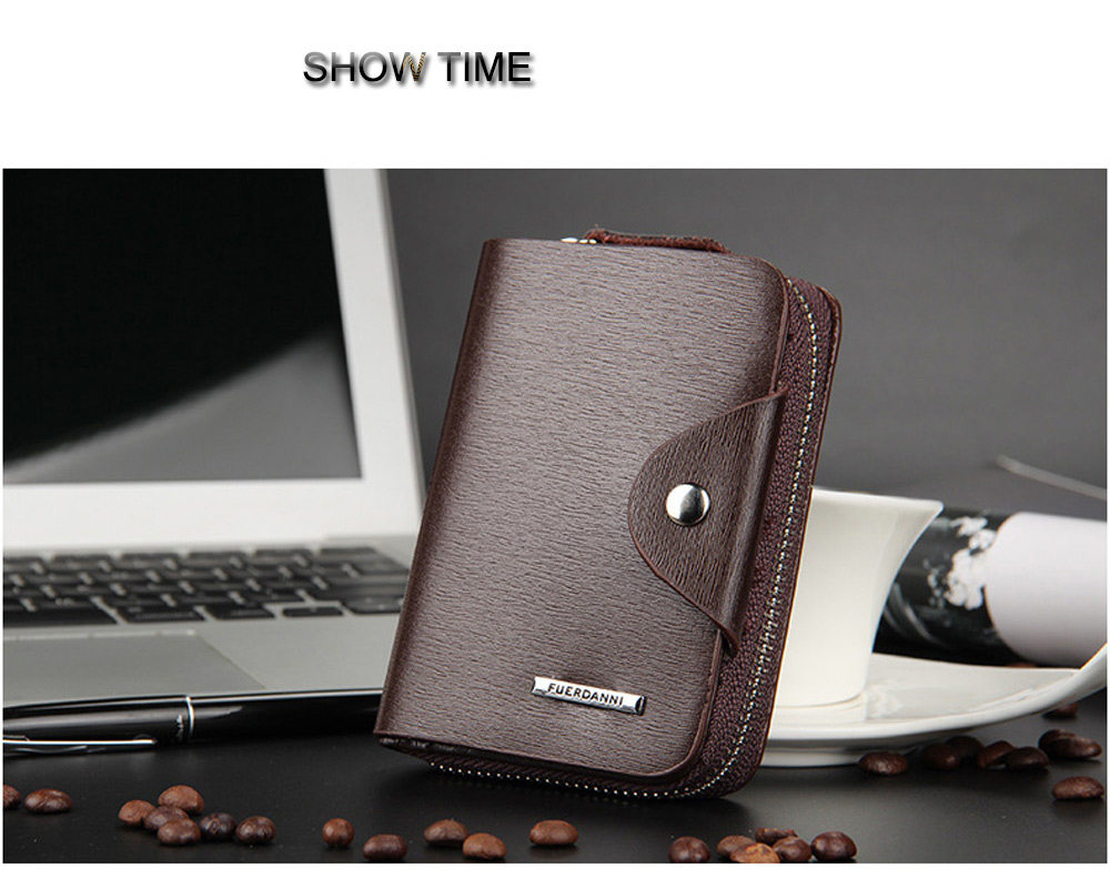 Men Toothpick Line Solid Color Letter Hasp Zipper Short Wallet