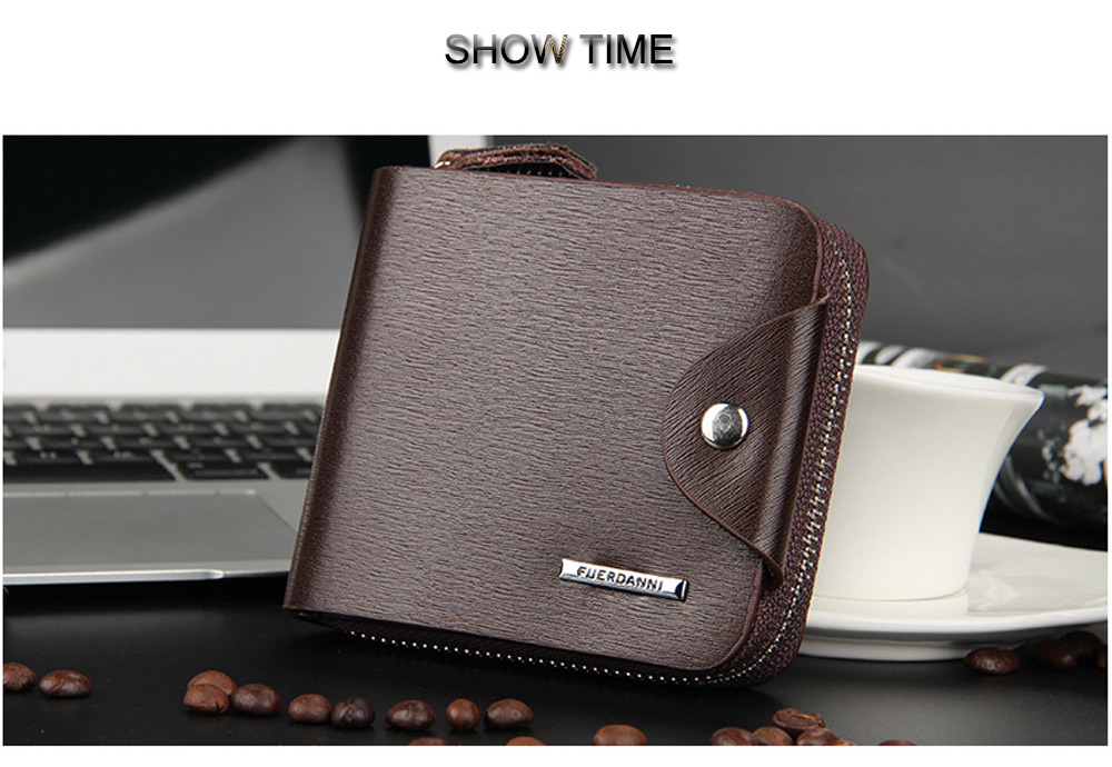 Men Toothpick Line Solid Color Letter Hasp Zipper Short Wallet