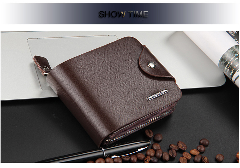 Men Toothpick Line Solid Color Letter Hasp Zipper Short Wallet