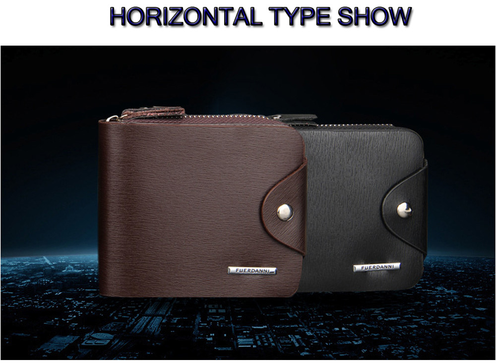 Men Toothpick Line Solid Color Letter Hasp Zipper Short Wallet