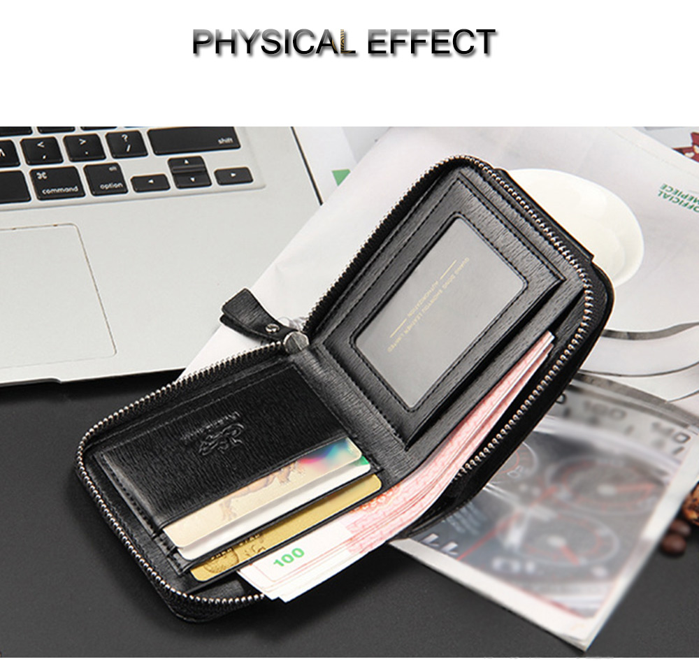 Men Toothpick Line Solid Color Letter Hasp Zipper Short Wallet