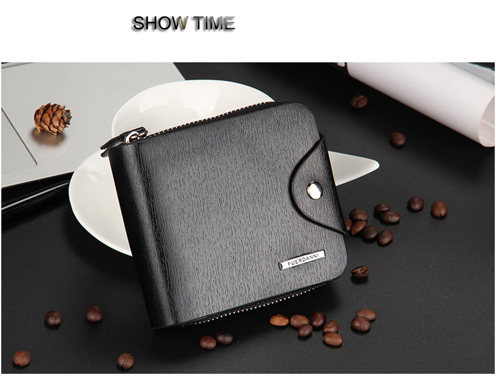 Men Toothpick Line Solid Color Letter Hasp Zipper Short Wallet