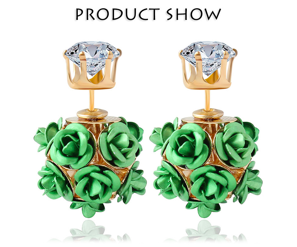 3D Rose Rhinestone Embellishment Hollow Stud Earrings for Lady