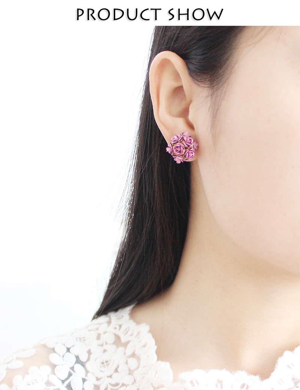 3D Rose Rhinestone Embellishment Hollow Stud Earrings for Lady