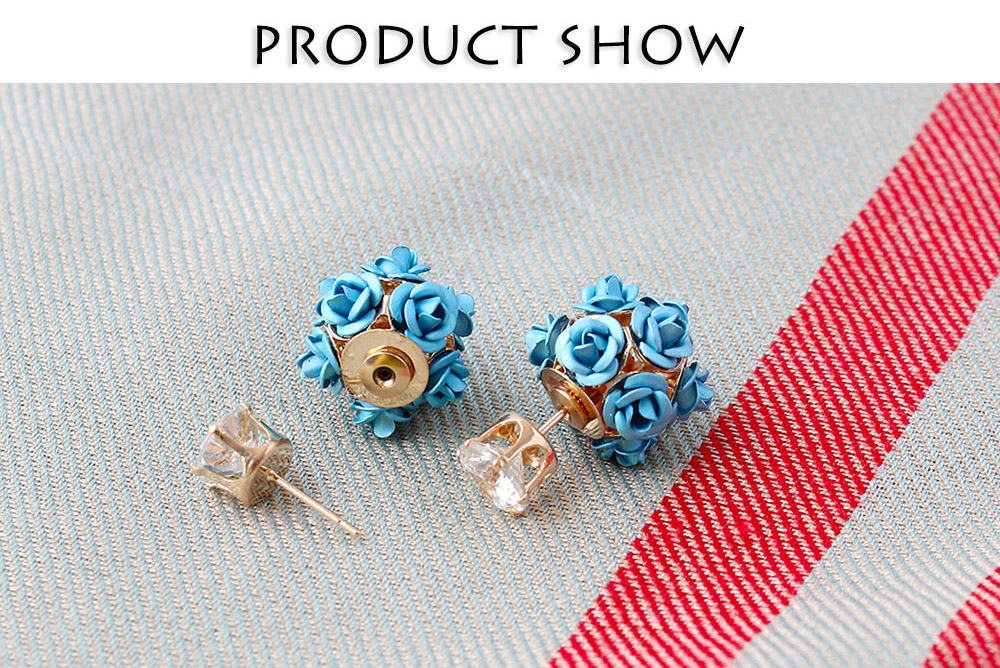 3D Rose Rhinestone Embellishment Hollow Stud Earrings for Lady