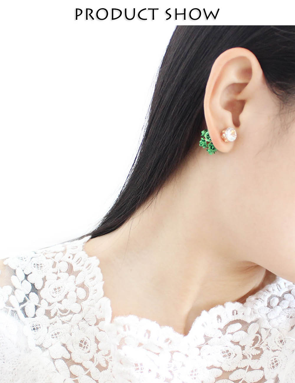 3D Rose Rhinestone Embellishment Hollow Stud Earrings for Lady