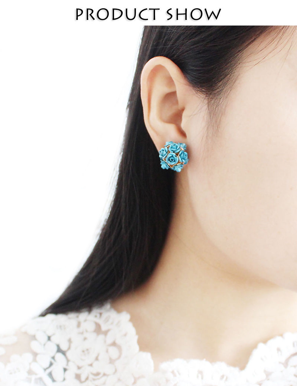 3D Rose Rhinestone Embellishment Hollow Stud Earrings for Lady