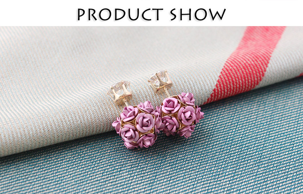 3D Rose Rhinestone Embellishment Hollow Stud Earrings for Lady