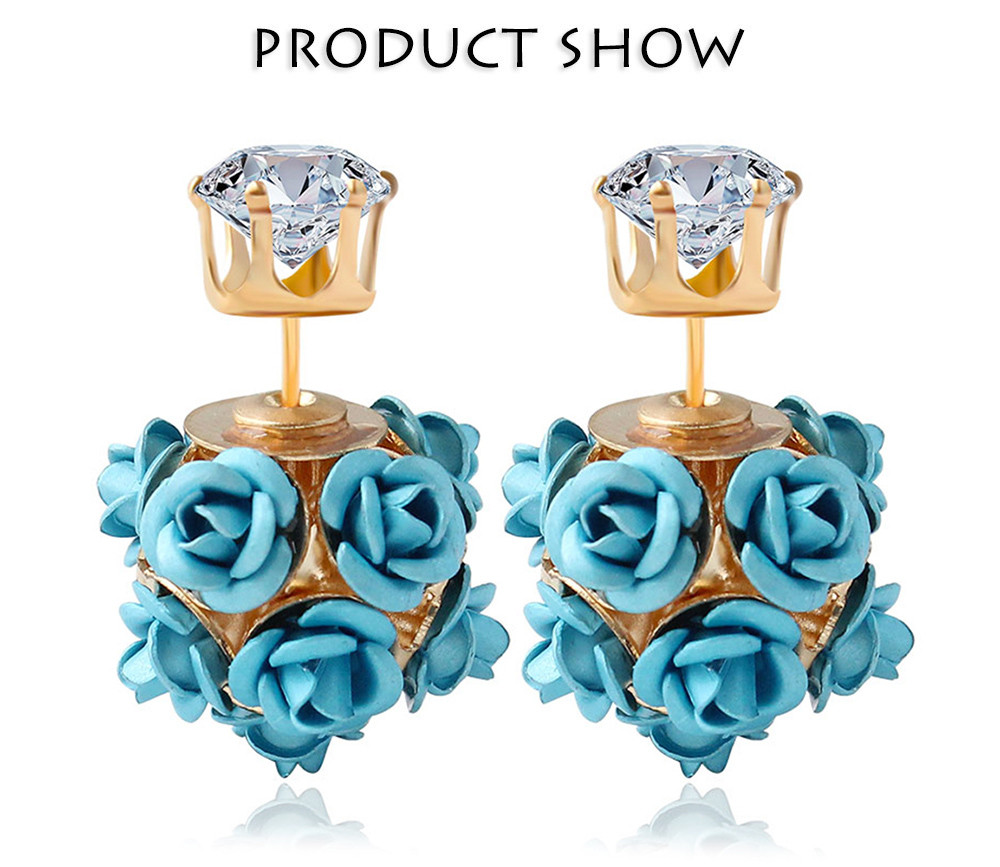 3D Rose Rhinestone Embellishment Hollow Stud Earrings for Lady