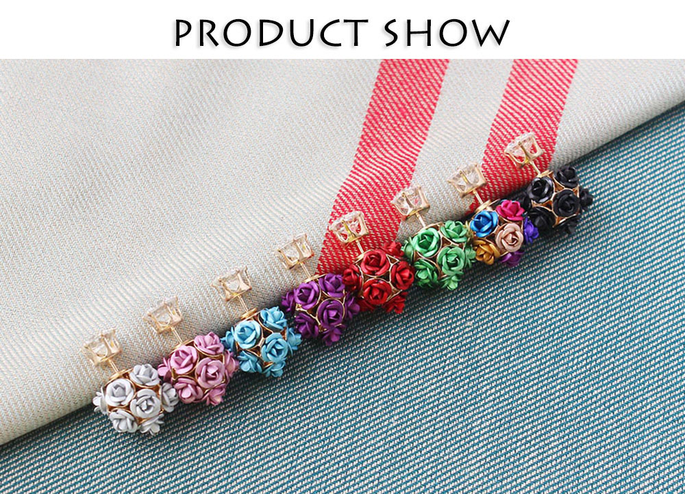 3D Rose Rhinestone Embellishment Hollow Stud Earrings for Lady