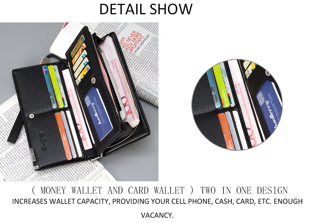 Baellerry Lichee Pattern Metal Clip Embellishment Vertical Long Portable Clutch Wallet for Men