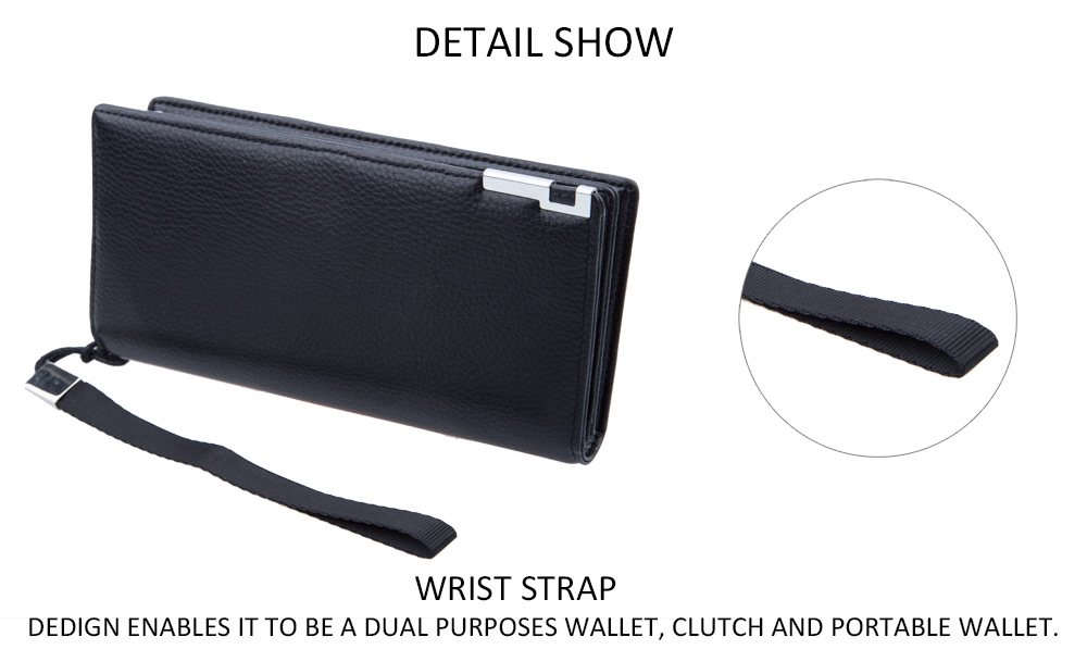 Baellerry Lichee Pattern Metal Clip Embellishment Vertical Long Portable Clutch Wallet for Men