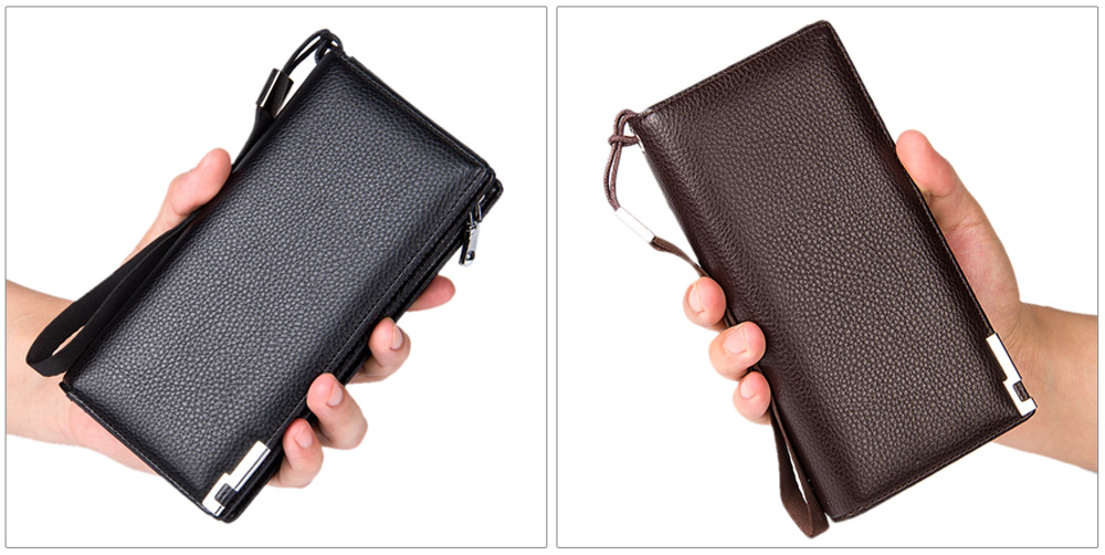 Baellerry Lichee Pattern Metal Clip Embellishment Vertical Long Portable Clutch Wallet for Men