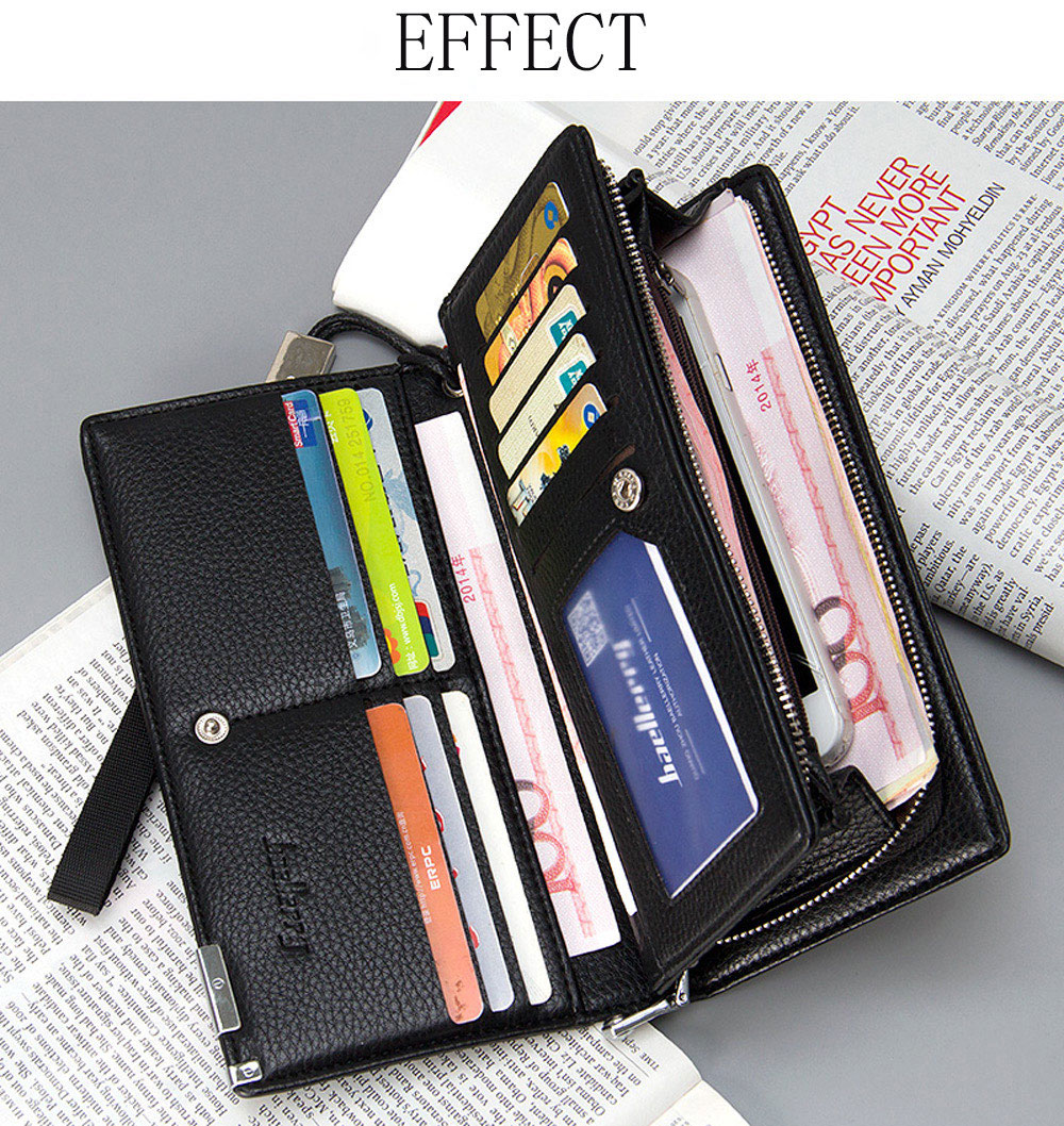 Baellerry Lichee Pattern Metal Clip Embellishment Vertical Long Portable Clutch Wallet for Men