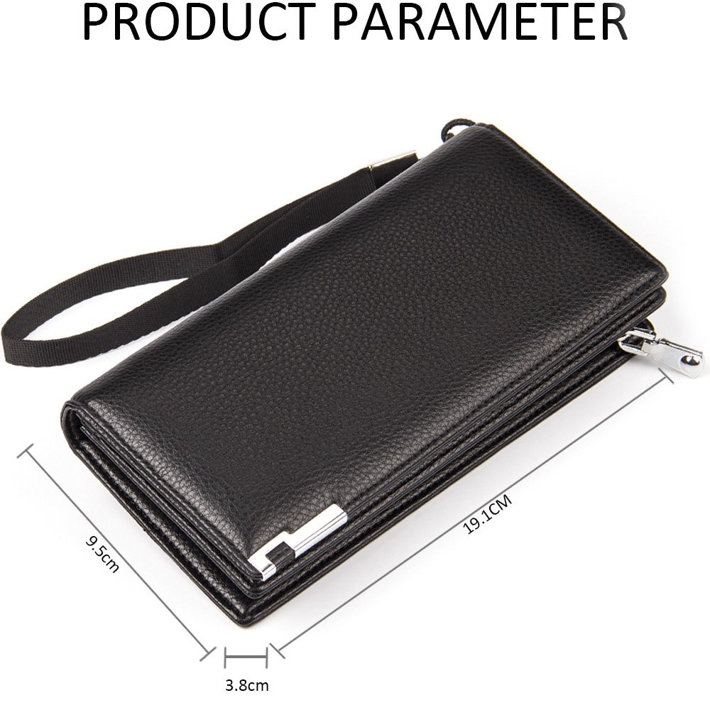 Baellerry Lichee Pattern Metal Clip Embellishment Vertical Long Portable Clutch Wallet for Men