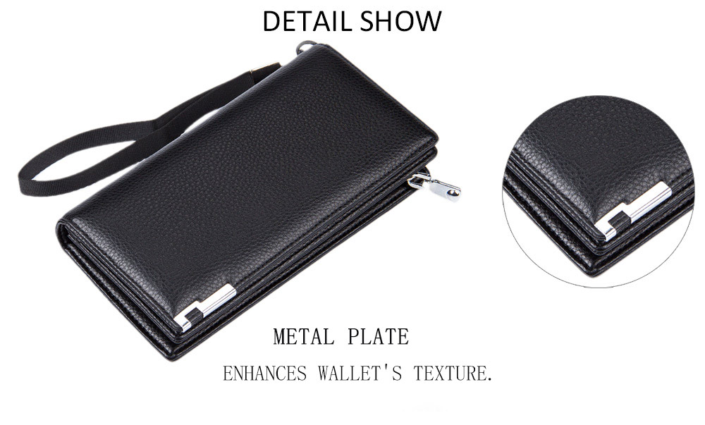 Baellerry Lichee Pattern Metal Clip Embellishment Vertical Long Portable Clutch Wallet for Men