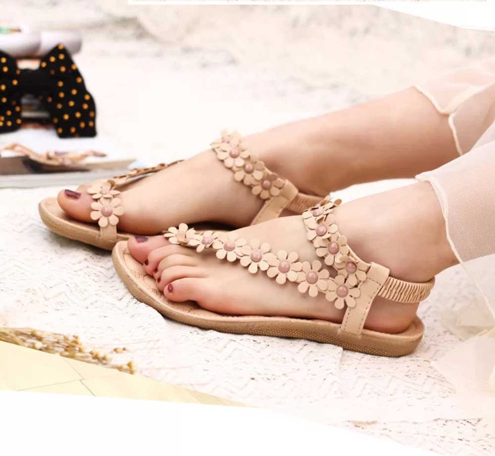 Bohemia Flower Elastic Band Women Flat Flip-flop Sandals