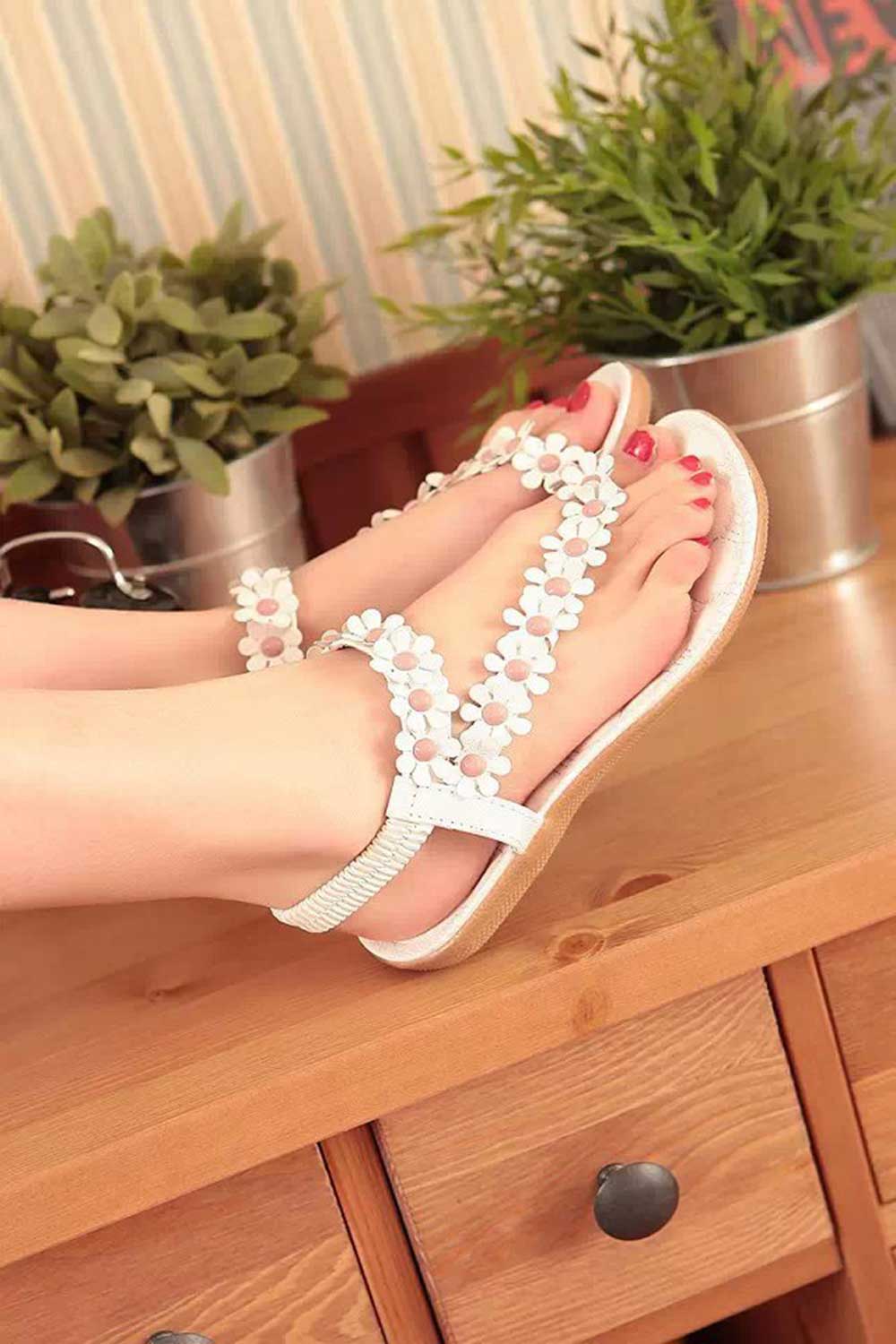 Bohemia Flower Elastic Band Women Flat Flip-flop Sandals