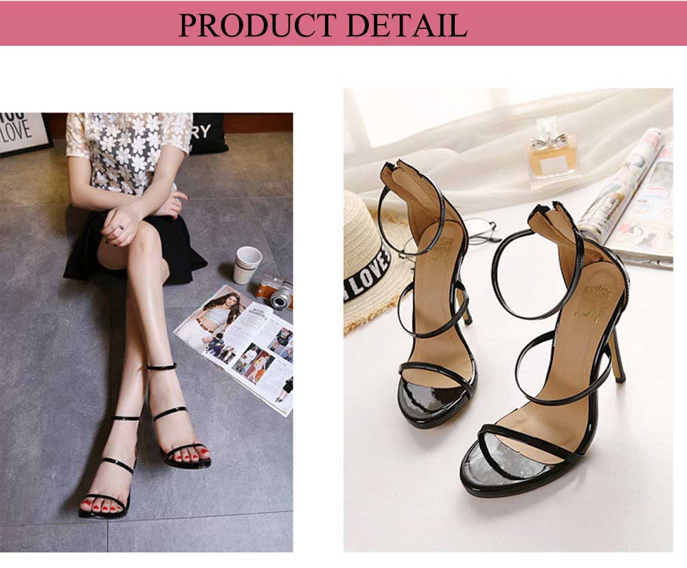 Sexy Strap Design Zipper Decoration Women Thin High Heel Gladiator Sandals