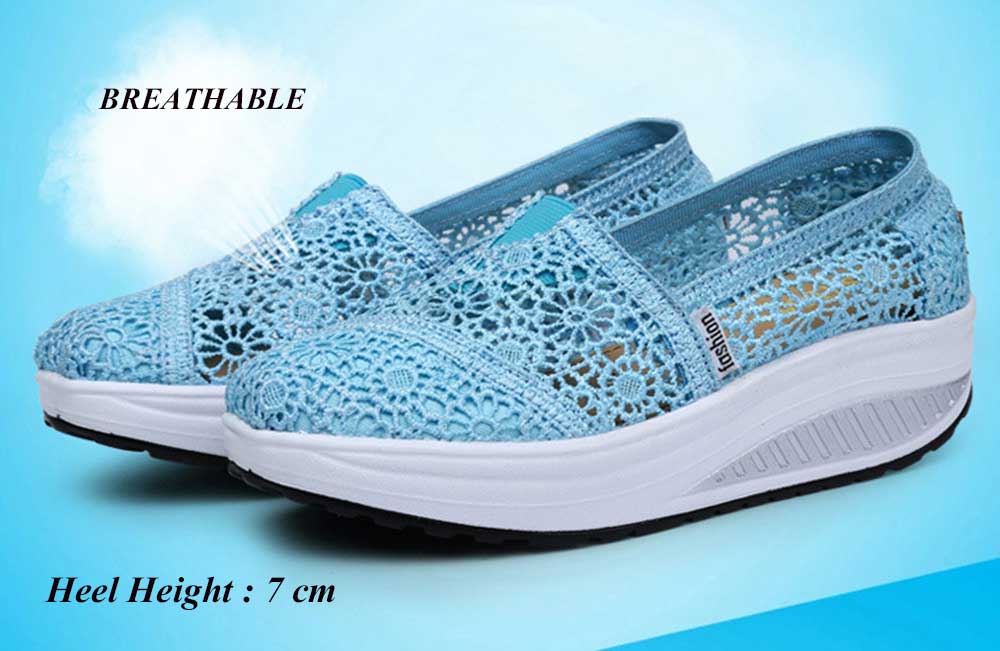 Casual Lace Design Hollow Out Slip On Women Platform Shoes