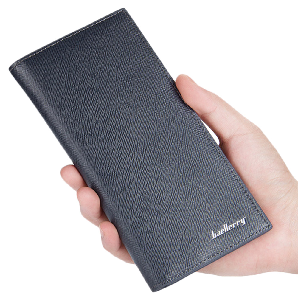 Baellerry Thin Soft Men Solid Color Long Vertical Photo Cash Card Wallet