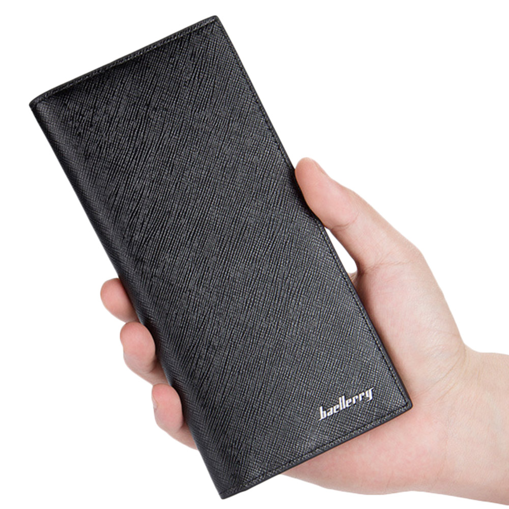 Baellerry Thin Soft Men Solid Color Long Vertical Photo Cash Card Wallet