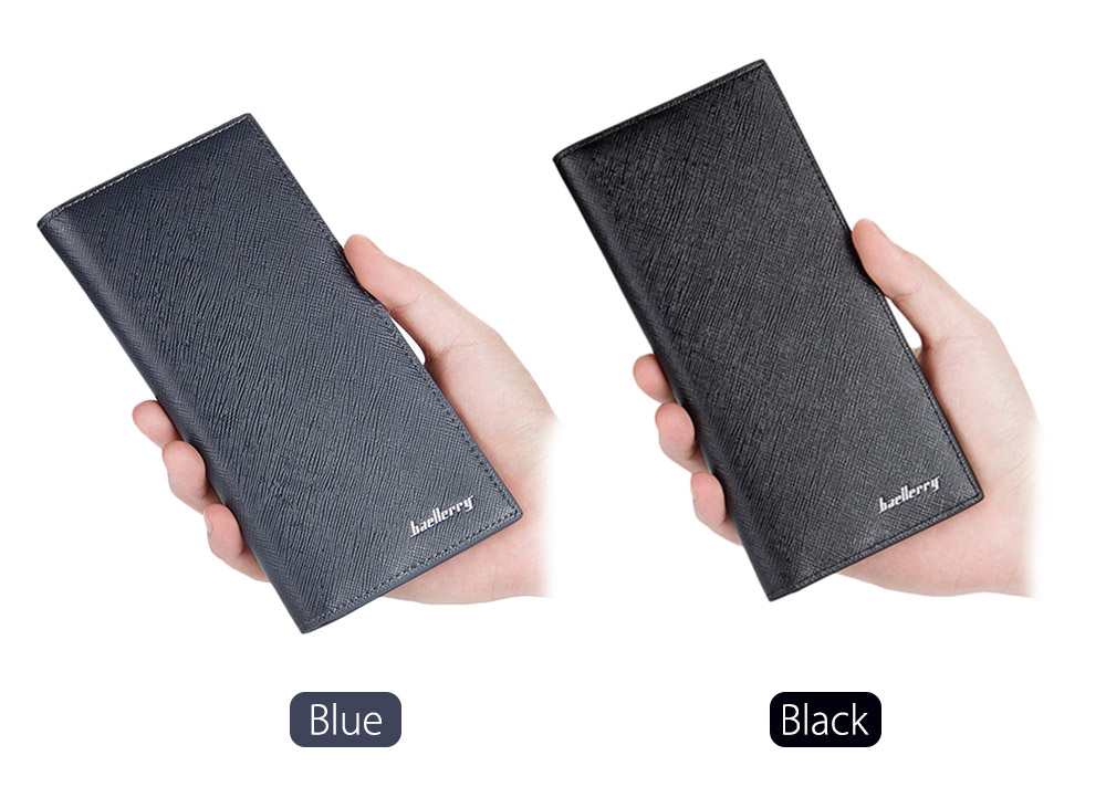 Baellerry Thin Soft Men Solid Color Long Vertical Photo Cash Card Wallet