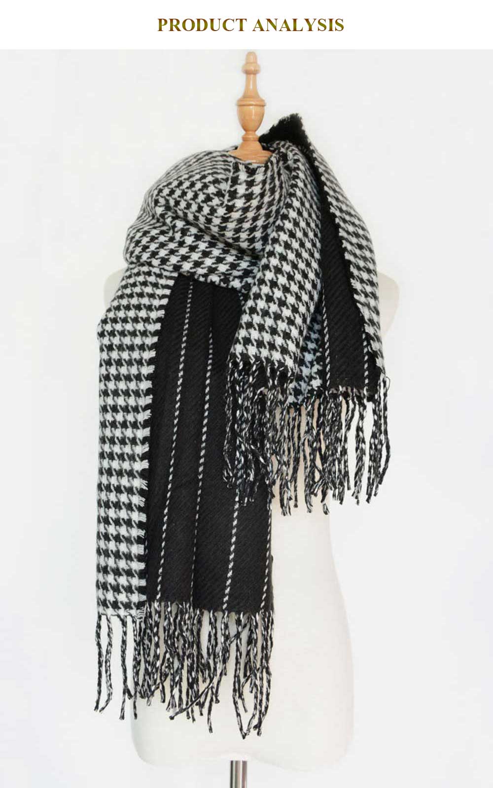 Oversize Lattice Design Tassel Warm Scarf for Women