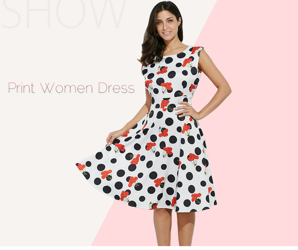 Old Classical Style Round Collar Sleeveless Allover Print Women Dress