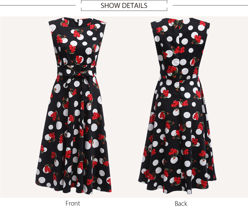 Old Classical Style Round Collar Sleeveless Allover Print Women Dress
