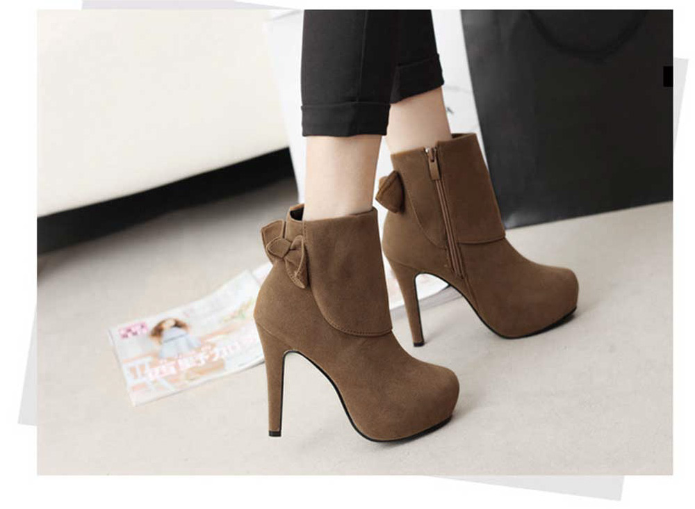 Fashionable Bowknot Decoration Zipper Design Thin High Heel Ankle Boots for Women