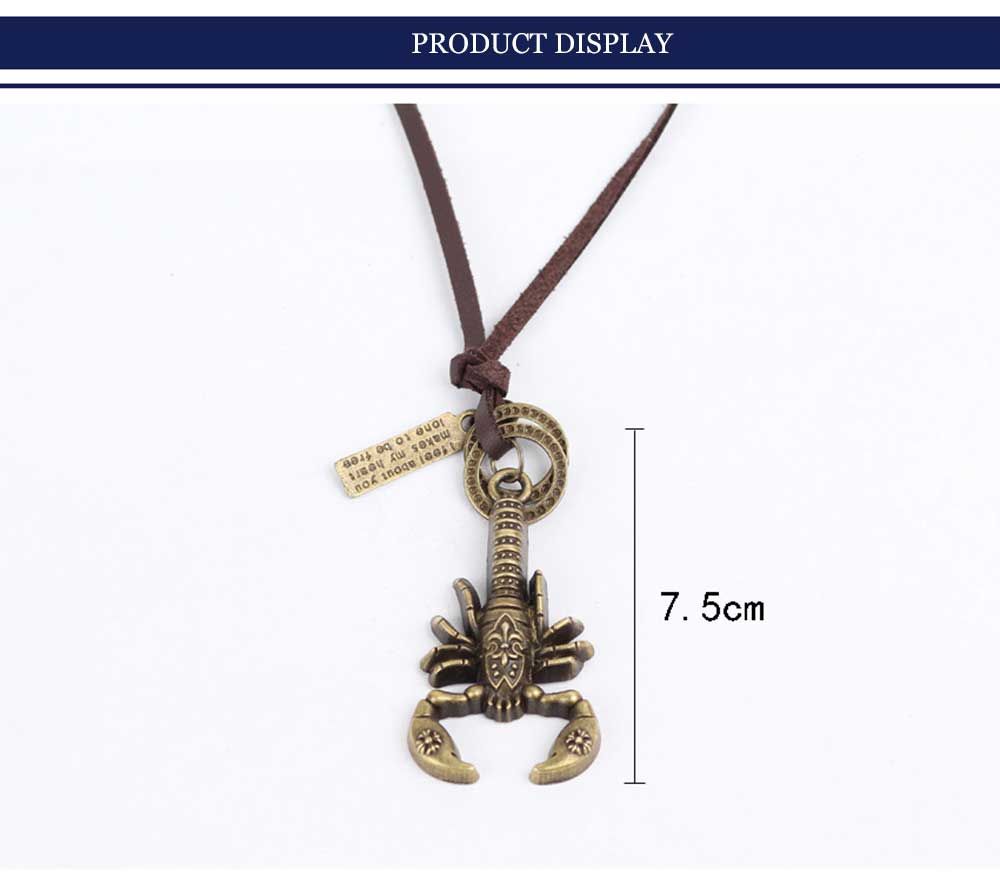 Fashionable Scorpion Pattern Design Adjustable Leather Necklace for Unisex