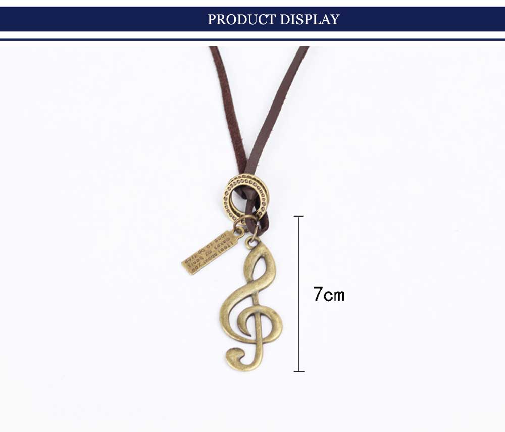 Casual Note Pattern Adjustable Leather Necklace for Unisex