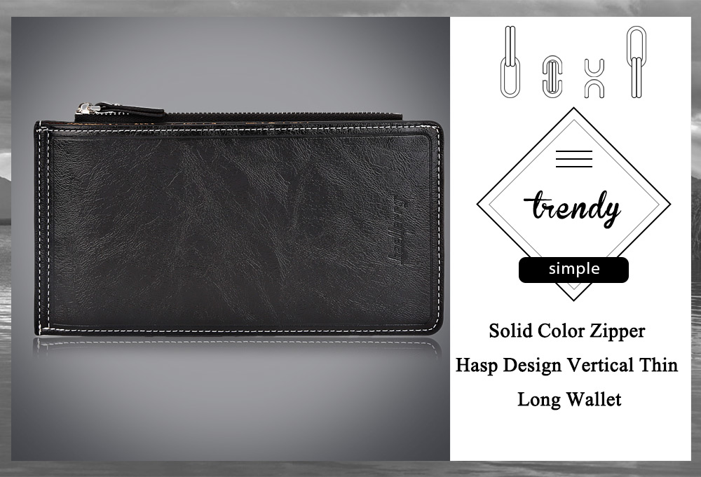 Baellerry Unisex Solid Color Zipper Hasp Design Vertical Thin Long Wallet