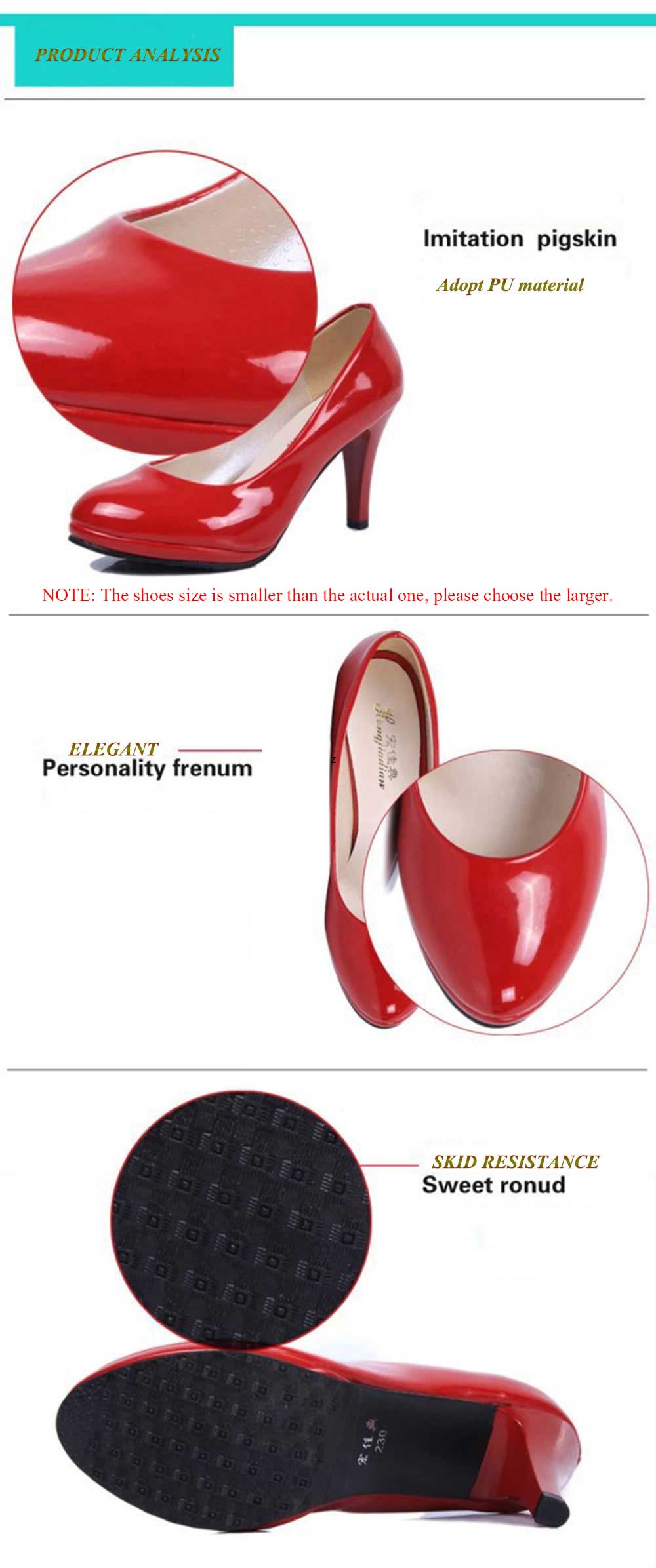 Spring Summer Pure Color Shallow Mouth Round Toe Patent Leather Thick High Heel Shoes for Women
