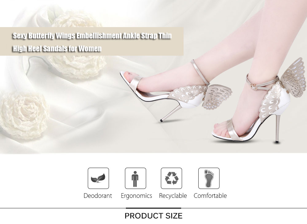GUMANDUO Sexy Butterfly Wings Embellishment Ankle Strap Thin High Heel Sandals for Women
