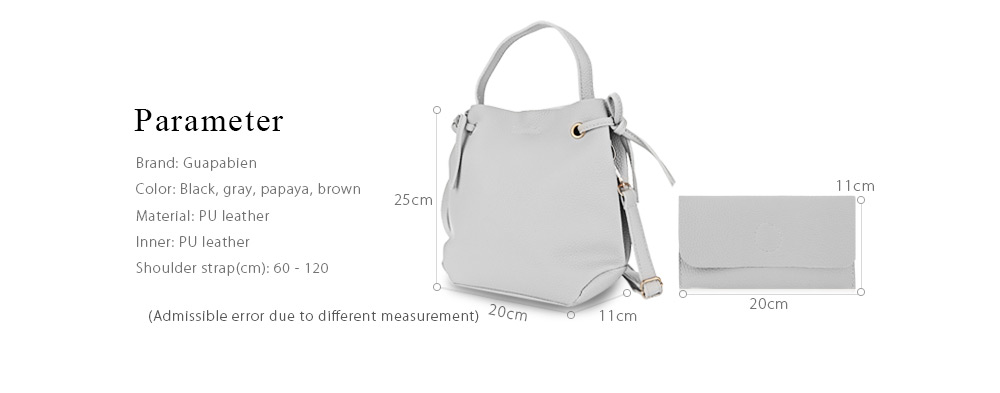 Guapabien Solid Color Women Shoulder Tote Bucket Bag with Clutch Pocket