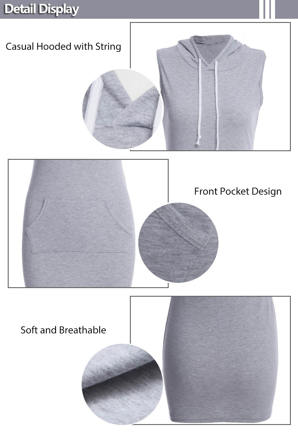 Casual Hooded Drawstring Sleeveless Pocket Design Hooded Dress for Women