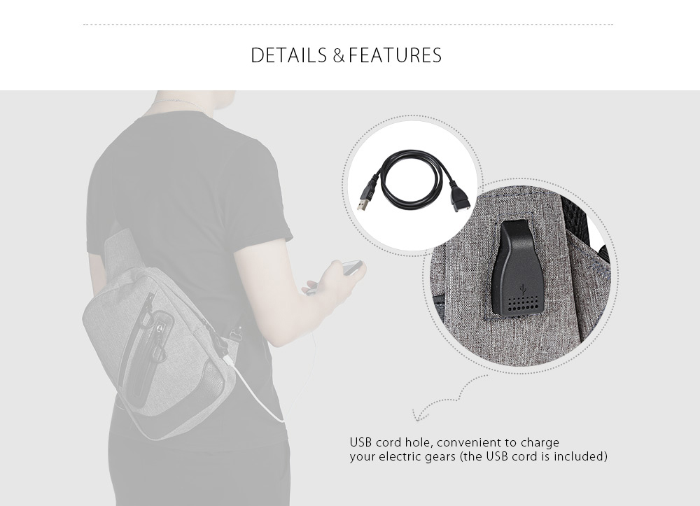 Guapabien Stylish Business Shoulder Bag USB Port Durable Traveling Chest Bags