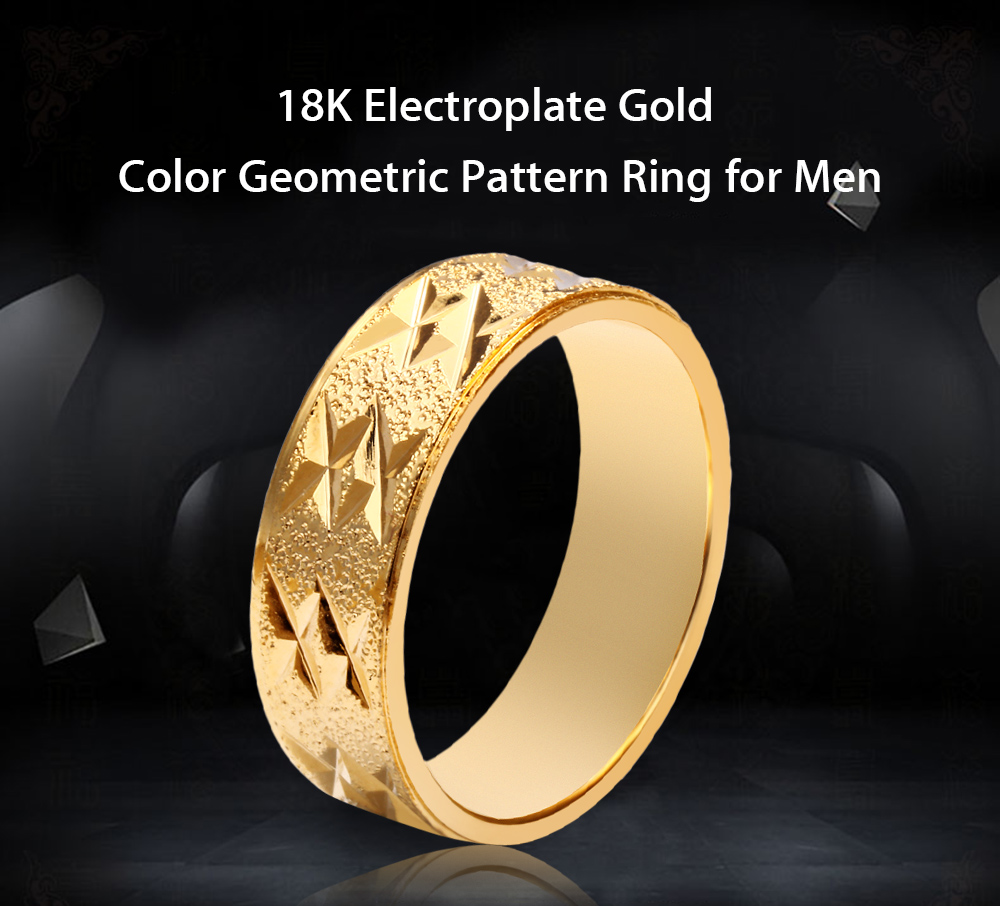 Stylish Jewelry 18K Electroplate Gold Color Simple Design Geometric Pattern Ring for Men