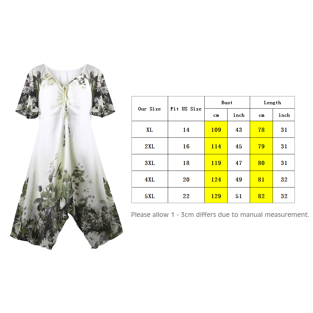 Plus Size Lotus Print Empire Waist Dress