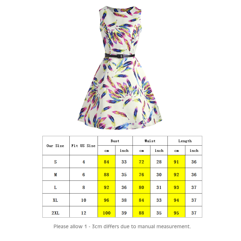 Colorful Feather Print Sleeveless Dress