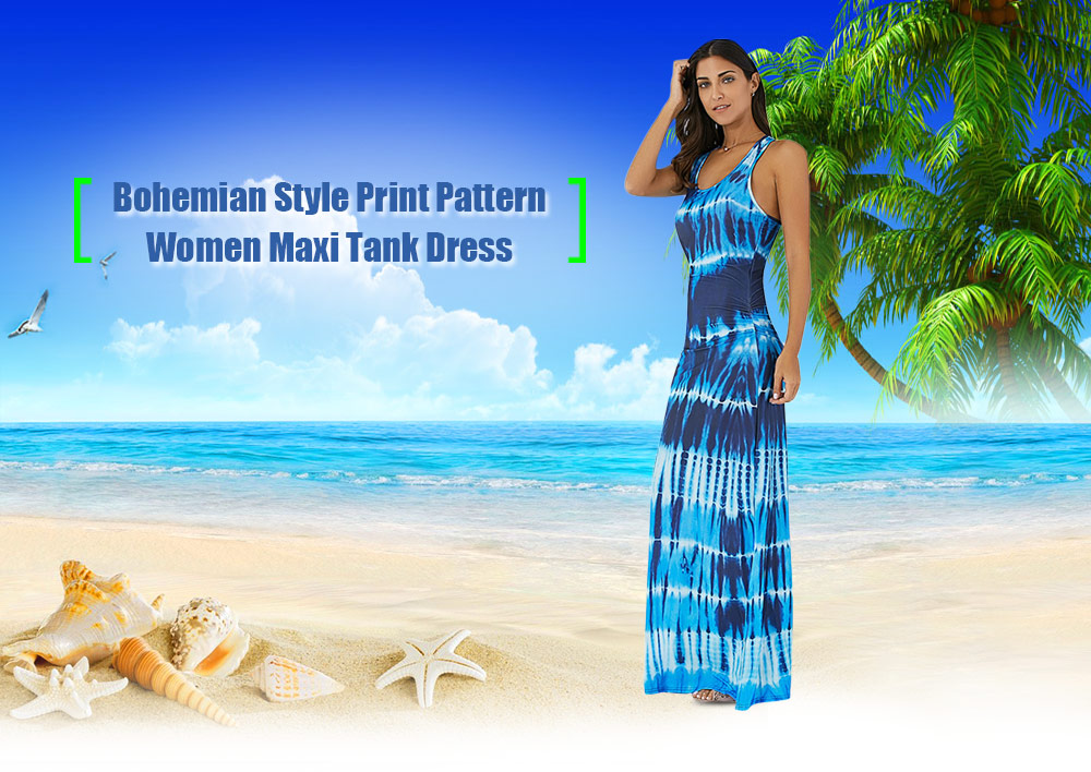 Bohemian Tie-Dye Illusion Print Racerback Long Tank Dress