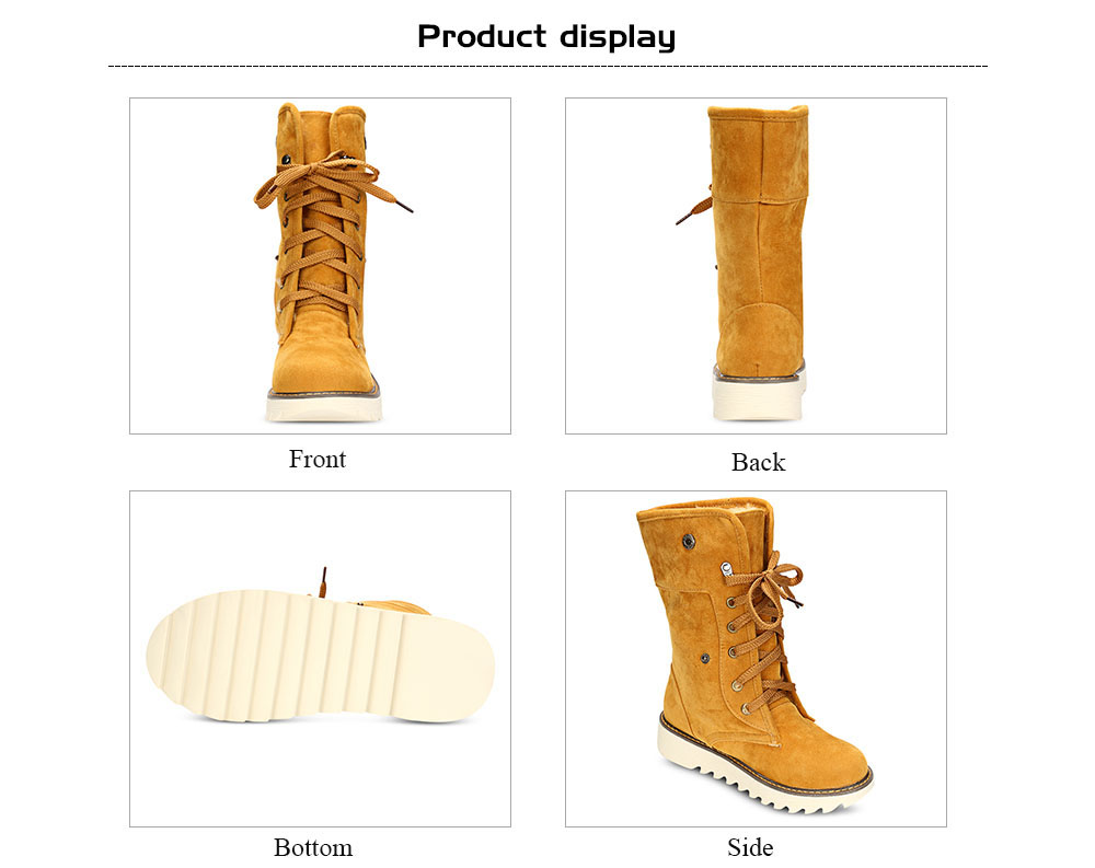 Female Winter Thicken Flat Suede Skid-resistant Foldable Tube Lace-up Boots