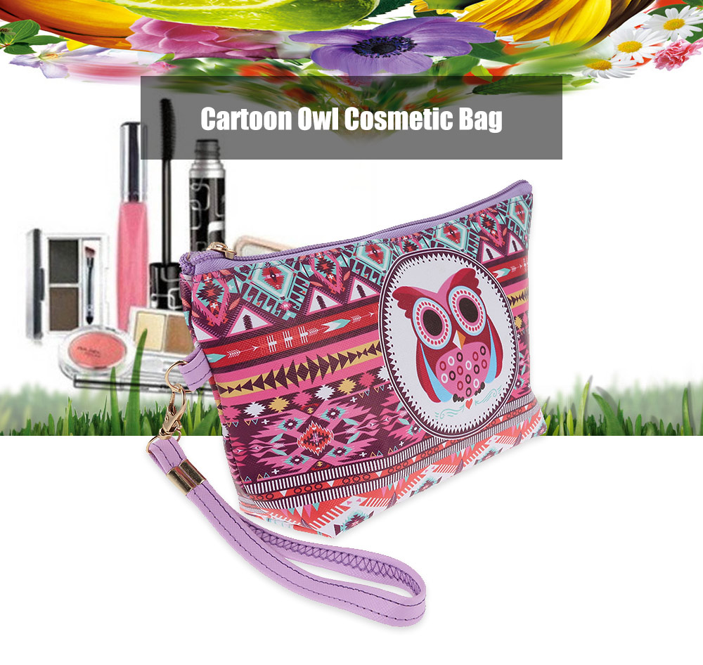 Waterproof Zipper Cartoon Owl Cosmetic Bag Makeup Pouch