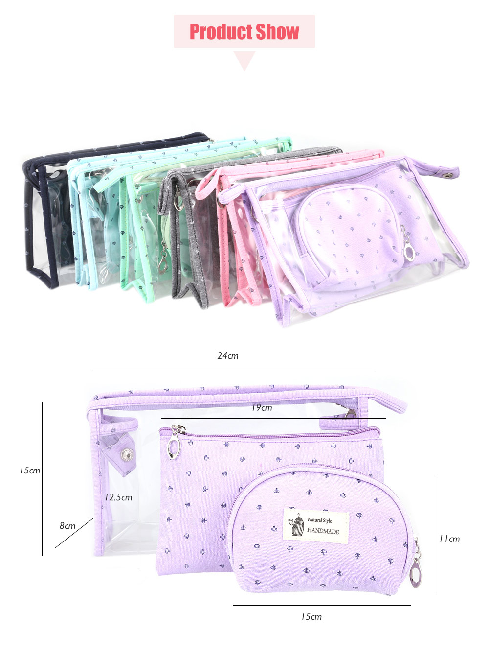 Portable Travelling Cosmetic Bag 3PCS