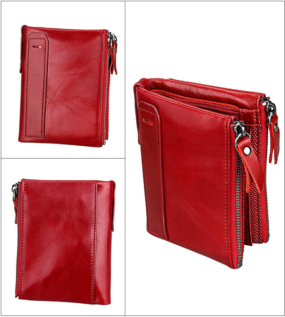 Short Retro Men Wallet Business Genuine Leather Coin Wallets Male Purse Credit Cards Holder Double Zipper