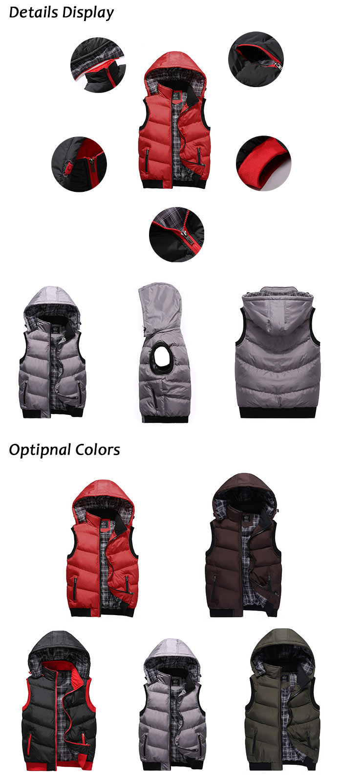 Zip Up Detachable Hood Padded Vest